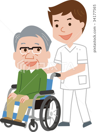 Nurse pushing a wheelchair - Stock Illustration [34177565] - PIXTA