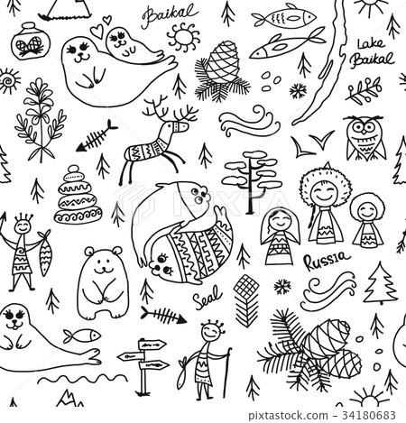 Travel to Baikal, Russia. Seamless pattern for 34180683