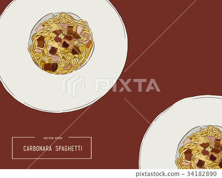 Hand drawn carbonara spaghetti vector. 34182890