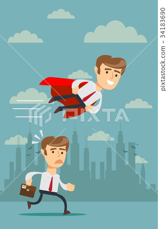 Illustration of businessman with red cape fly pass 34183690