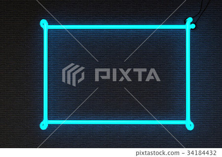 3d render neon frame isolated on black brick wall 34184432
