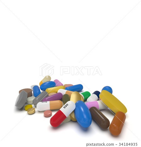 multicolor pills isolated on white background 3d multicolor pills isolated on white background 3d 34184935