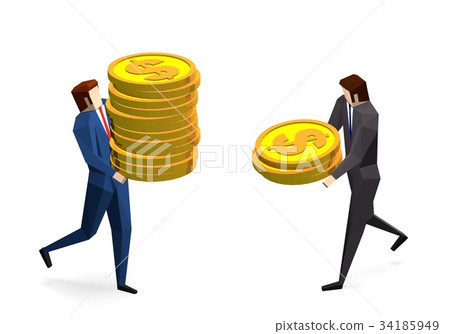 Businessman comparing the amount of coins Businessman comparing the amount of coins 34185949