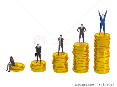 Businessmen competing on a graph of coins 34185952