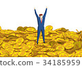 Businessman riding on a lot of coins 34185959