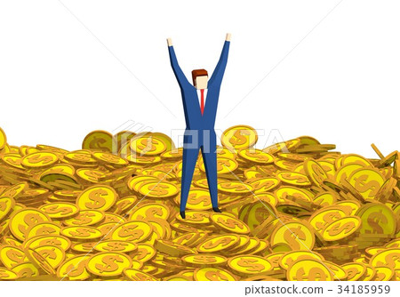 Businessman riding on a lot of coins 34185959