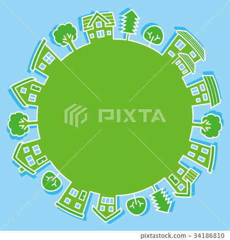 House and tree line drawing circle (eco image) House and tree line drawing circle (eco image) 34186810