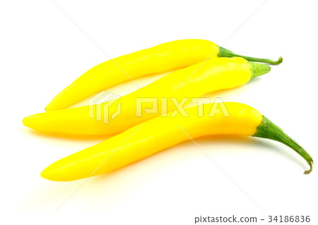 fresh yellow chili peppers isolated on white 34186836