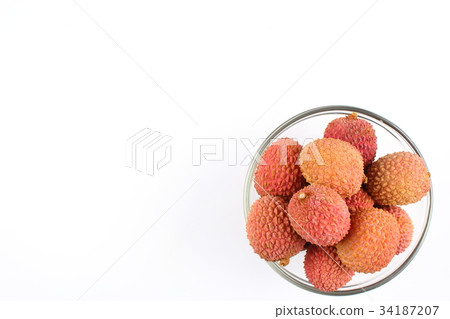 lychee fruits in a small glass bowl with copyspace lychee fruits in a small glass bowl with copyspace 34187207