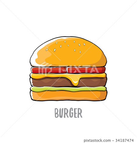 vector cartoon burger with cheese, meat and salad 34187474