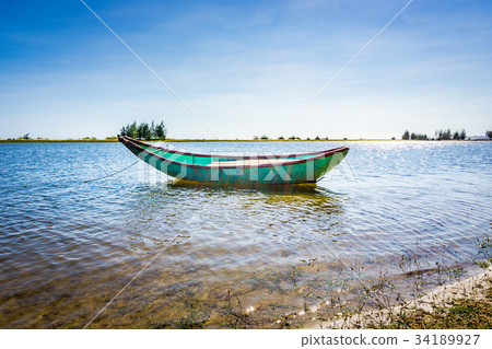 Alone boat in river. HDR 34189927
