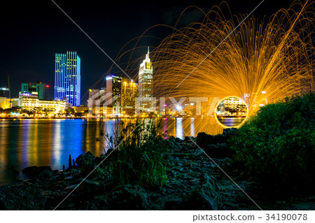 Long exposure of Hochiminh landscape with firework 34190078