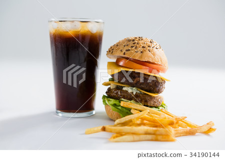 Burger With Cottage Cheese On Cutting Board Stock Photo