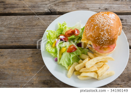 Hamburger with french fries and drink 34190149