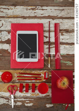 High angle view of cash with chips and cards 34190757