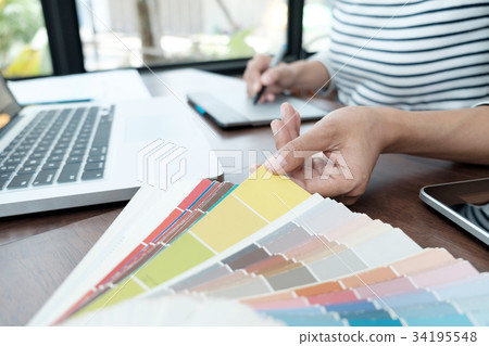 Coworkers team brainstorming process. Coworkers team brainstorming process. 34195548