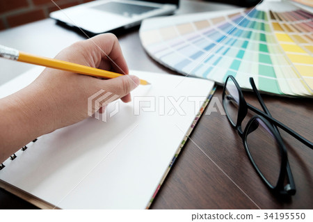 Coworkers team brainstorming process. Coworkers team brainstorming process. 34195550