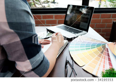 Coworkers team brainstorming process. Coworkers team brainstorming process. 34195553