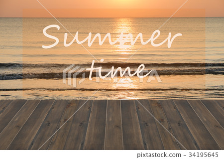 summer time text of beautiful sea with wood 34195645