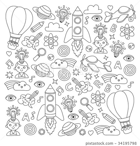 Vector set of doodle icons Notepad checked paper - - Stock Illustration ...