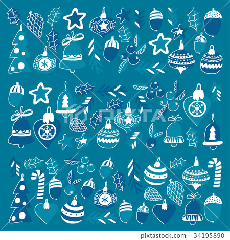 Blue christmas pattern with christmas bells-插圖素材 [34195890] - PIXTA圖庫