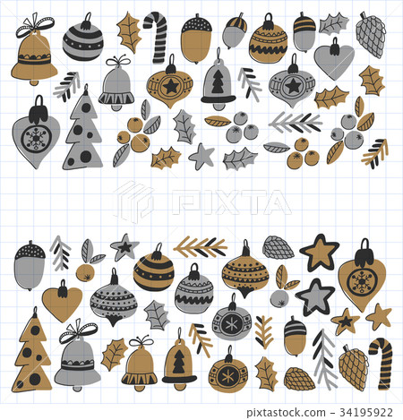 Gold Christmas patterns with christmas bells Gold Christmas patterns with christmas bells 34195922