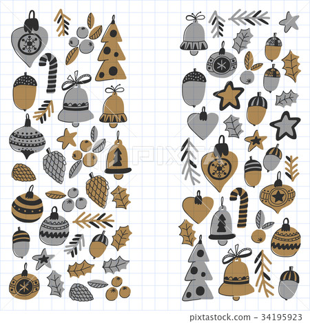 Gold Christmas patterns with christmas bells Gold Christmas patterns with christmas bells 34195923