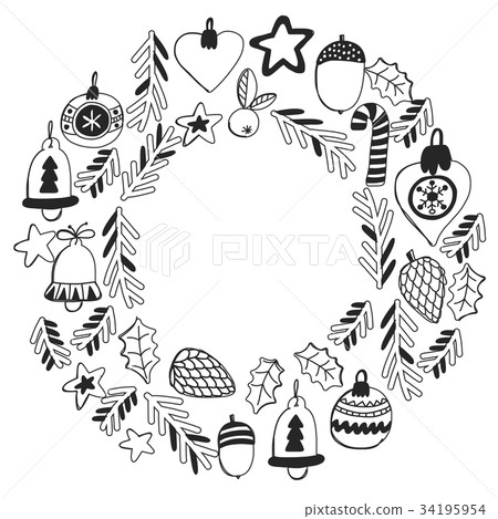 Christmas wreath Pattern for coloring book Frame 34195954