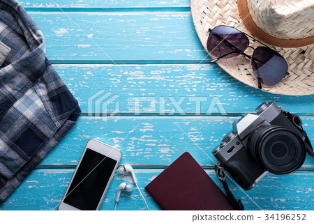 Traveler's accessories, Flat lay photography Traveler's accessories, Flat lay photography 34196252