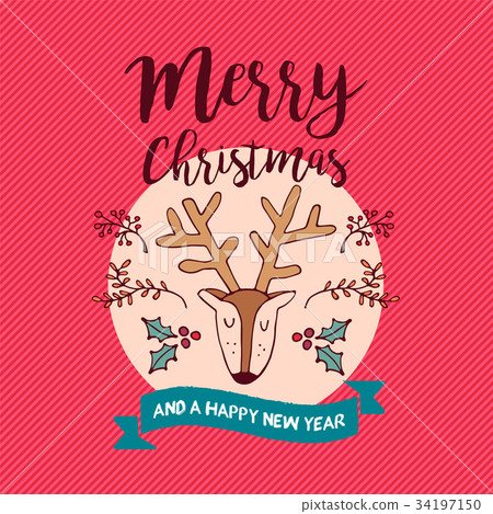 Christmas and new year deer holiday cartoon card - Stock Illustration ...