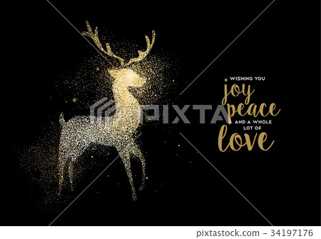 Merry Christmas gold glitter deer holiday card Merry Christmas gold glitter deer holiday card 34197176