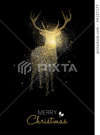 Merry Christmas gold glitter deer holiday card Merry Christmas gold glitter deer holiday card 34197177