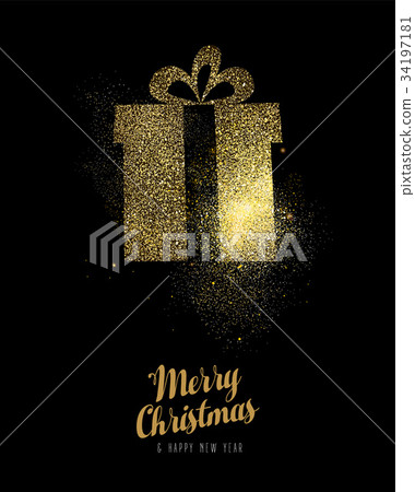 Christmas and new year gold glitter gift box card Christmas and new year gold glitter gift box card 34197181