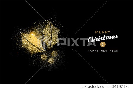 Christmas and new year gold glitter mistletoe card 34197183