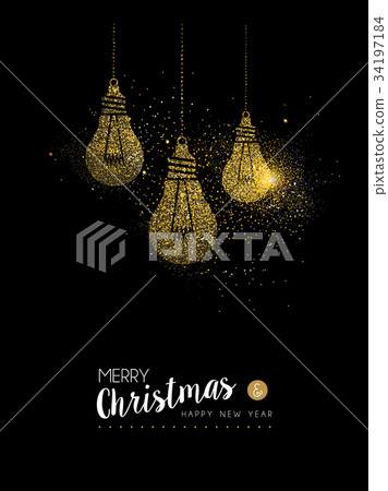 Christmas and new year gold glitter lightbulb card 34197184