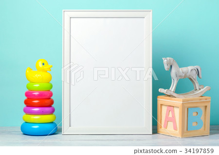 Frame mock up on wooden table Frame mock up on wooden table 34197859