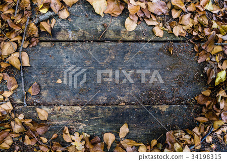 Background with old wooden table and yellow Background with old wooden table and yellow 34198315