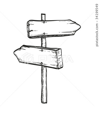 Ink sketch of wooden signpost 34199549