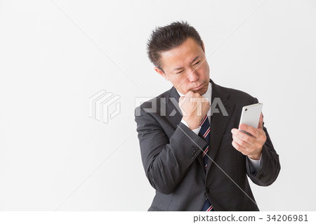 Looking at a smartphone Middle male business thinking Looking at a smartphone Middle male business thinking 34206981