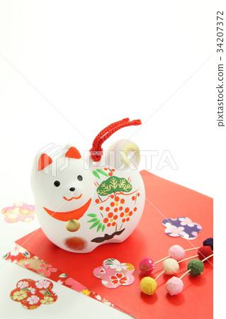 Year of the New Year material red and white back 1 sideways vertical 34207372