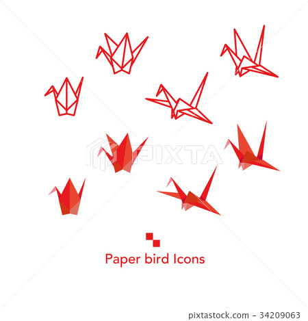 Paper crane icon set 34209063