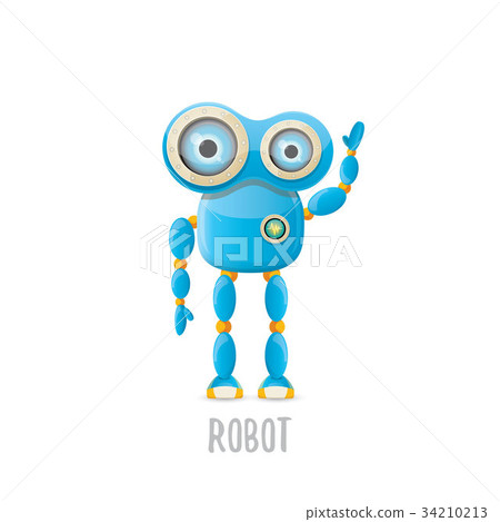 vector funny cartoon blue robot character vector funny cartoon blue robot character 34210213
