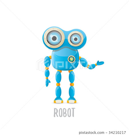 vector funny cartoon blue robot character vector funny cartoon blue robot character 34210217