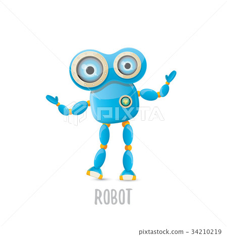 vector funny cartoon blue robot character vector funny cartoon blue robot character 34210219