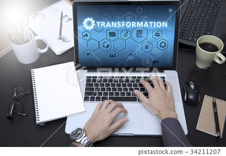 hand typing on keyboard with Web transformation 34211207