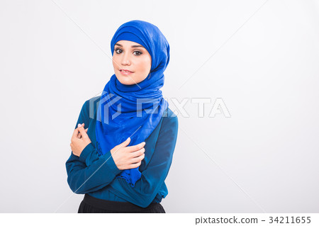 Attractive muslim woman on white background 34211655