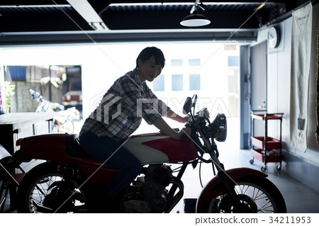 Woman straddling a bike Woman straddling a bike 34211953