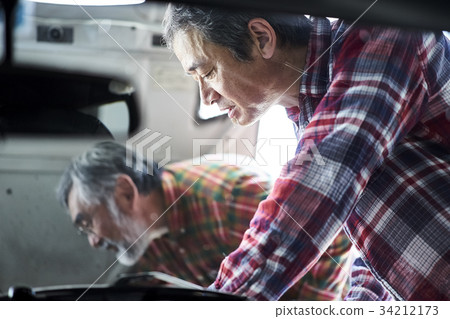 Senior man repairing a car Senior man repairing a car 34212173
