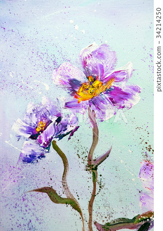 Hand painted modern style Purple peonies flowers Hand painted modern style Purple peonies flowers 34214250