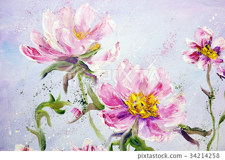 Hand painted modern style Pink peonies flowers. Hand painted modern style Pink peonies flowers. 34214258